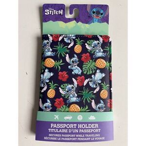 Disney Lilo & Stitch Dark Blue Tropical Passport Holder Hibiscus Pineapple NEW